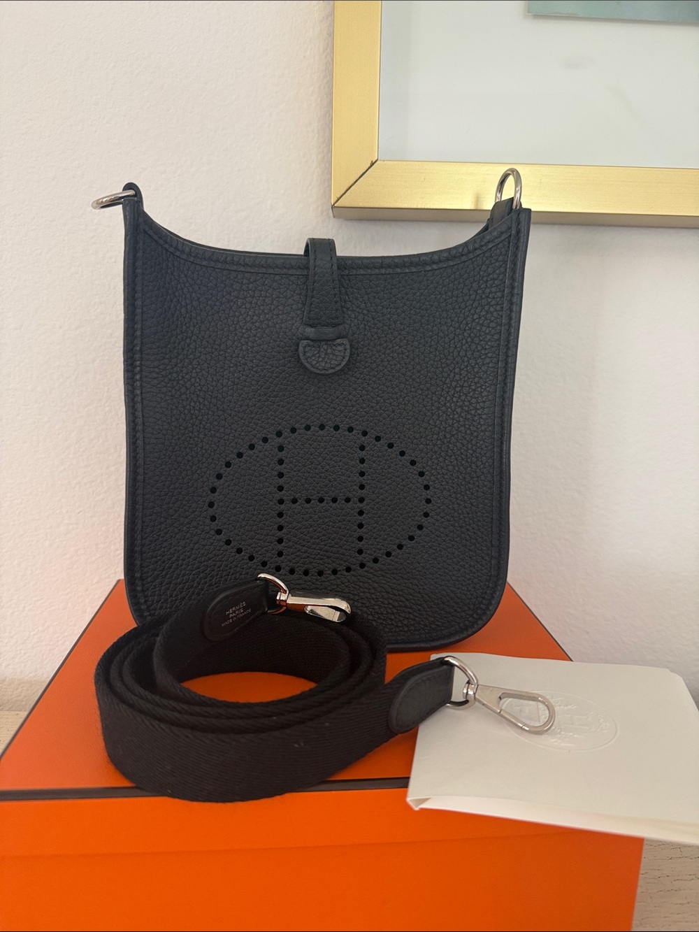Hermes Mini Evelyne Pebbled Leather Messenger Bag